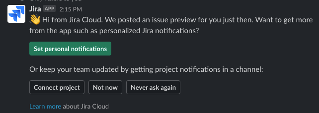 Link preview (unfurling) created by Jira's Slack app